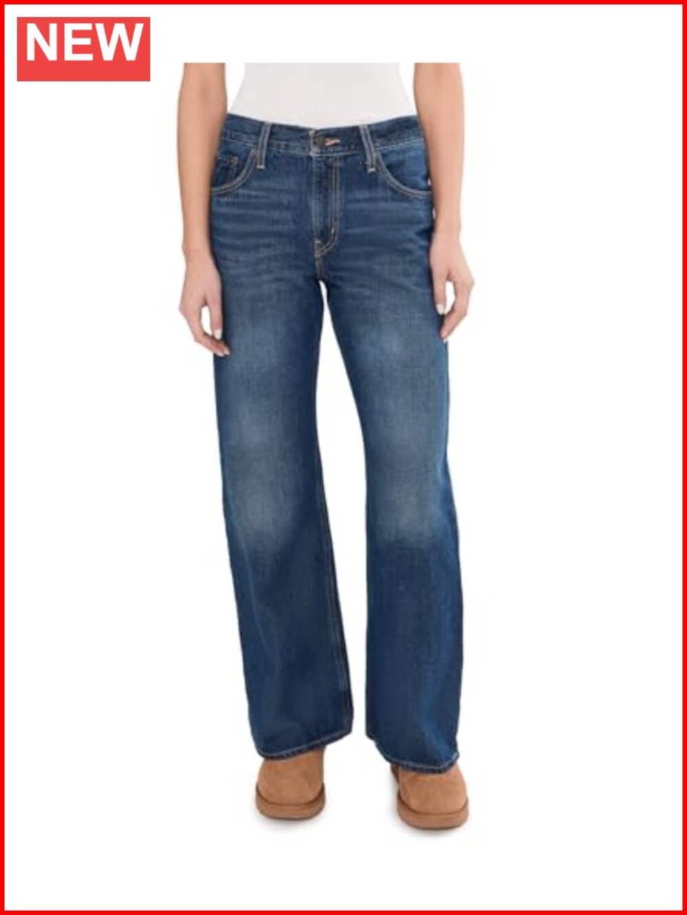 Women's Loose Mid Rise Bootcut Jeans Non-Stretch Denim